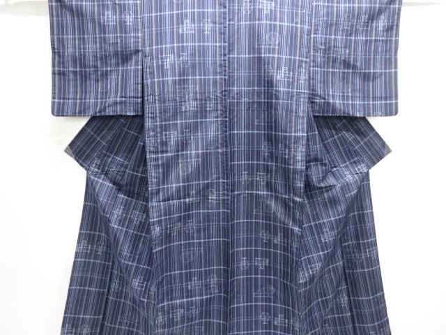 JAPANESE KIMONO / ANTIQUE KIMONO / SILK / TSUMUGI / WOVEN SPINNING WHEEL